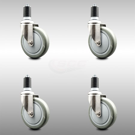 Service Caster 5 Inch 316SS Gray Polyurethane Swivel 1-1/2 Inch Expanding Stem Caster Set SCC SCC-SS316EX20S514-PPUB-112-4